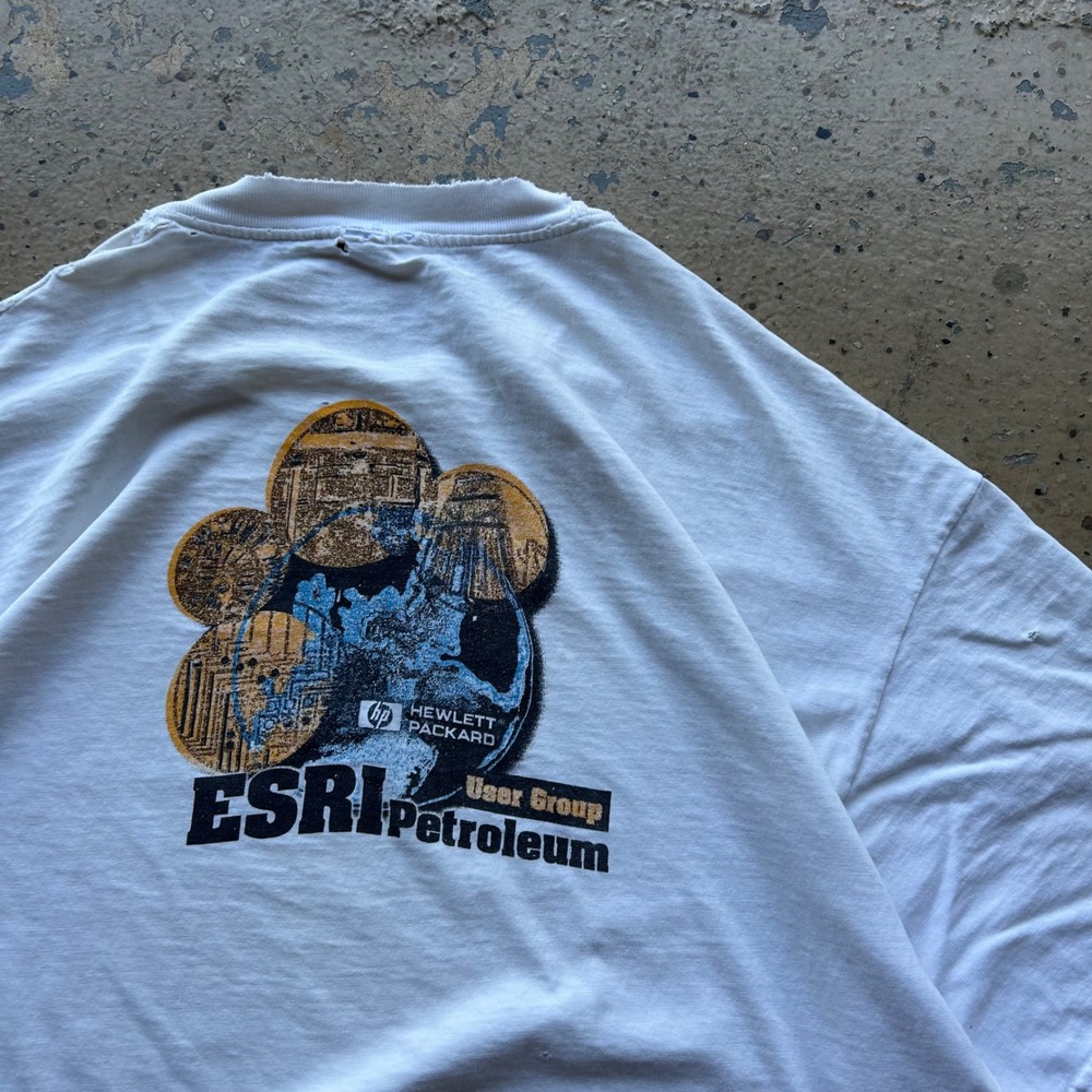 Vintage 90s Hewlett Packard HP ESRI Petroleum T-Shirt Hanes Beefy-T XL Distress